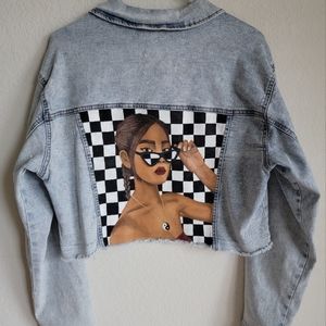 Cropped Hand Painted Denim Jacket